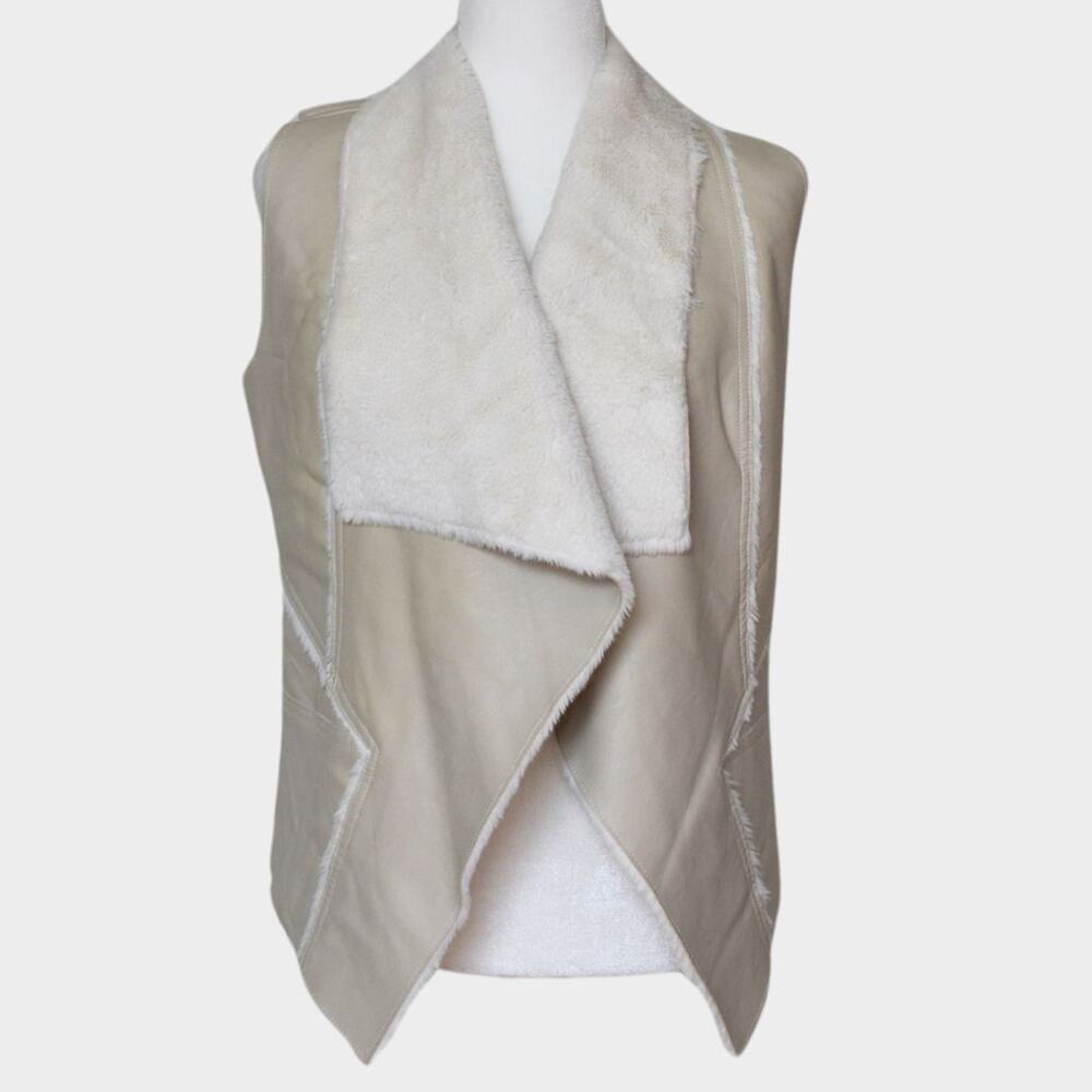 BLANK NYC Faux Leather Fur Lined Vest Cream Size S